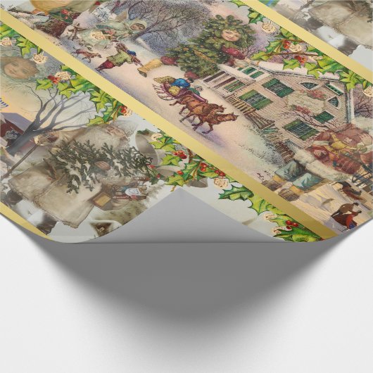 ヴィンテージのクリスマスのハヌカーの休日の冬場面 ラッピングペーパー (角)