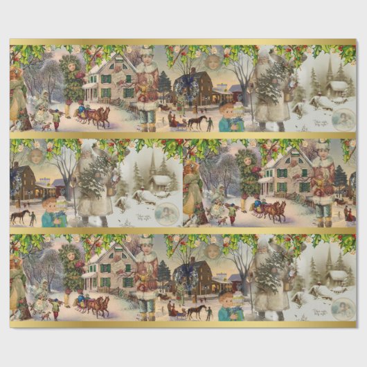 ヴィンテージのクリスマスのハヌカーの休日の冬場面 ラッピングペーパー (フラット)