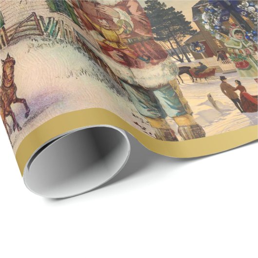 ヴィンテージのクリスマスのハヌカーの休日の冬場面 ラッピングペーパー (ロールコーナー)