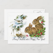 ヴィンテージのクリスマスのバニー シーズンポストカード (正面/裏面)