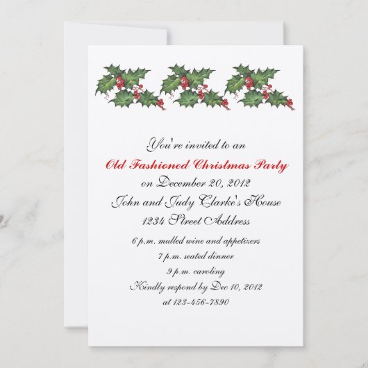 ヴィンテージのクリスマスのパーティの招待状のヒイラギ 招待状 (正面)
