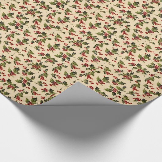 ヴィンテージのクリスマスのヒイラギのギフトの包装紙 ラッピングペーパー (角)