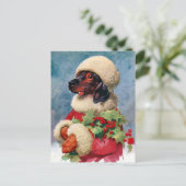 ヴィンテージのクリスマスのヒイラギのダックスフントの郵便はがき シーズンポストカード (スタンド正面)