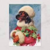 ヴィンテージのクリスマスのヒイラギのダックスフントの郵便はがき シーズンポストカード (正面)