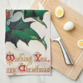 ヴィンテージのクリスマスのヒイラギの台所タオル キッチンタオル (四つ折り)