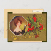 ヴィンテージのクリスマスのヒイラギの郵便はがき シーズンポストカード (正面/裏面)