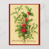 ヴィンテージのクリスマスのヒイラギの郵便はがき シーズンポストカード (正面)