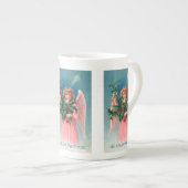 ヴィンテージのクリスマスのピンクの天使のティーカップ ボーンチャイナマグカップ (正面右)