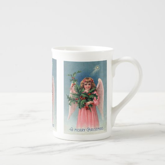 ヴィンテージのクリスマスのピンクの天使のティーカップ ボーンチャイナマグカップ (右)
