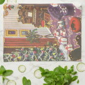 ヴィンテージのクリスマスのプレゼントをラッピングするリビングルーム キッチンタオル (折り畳み)