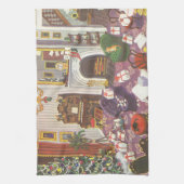 ヴィンテージのクリスマスのプレゼントをラッピングするリビングルーム キッチンタオル (縦)