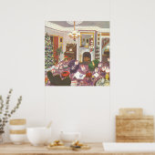 ヴィンテージのクリスマスのプレゼントをラッピングするリビングルーム ポスター (キッチン)