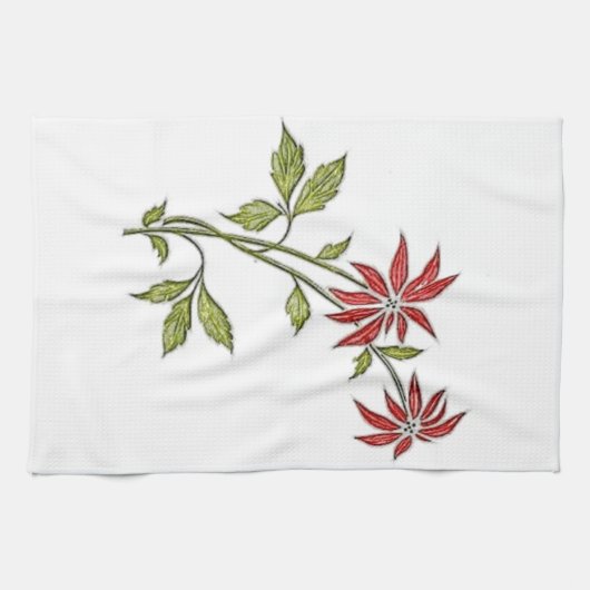ヴィンテージのクリスマスのポインセチア キッチンタオル (横)