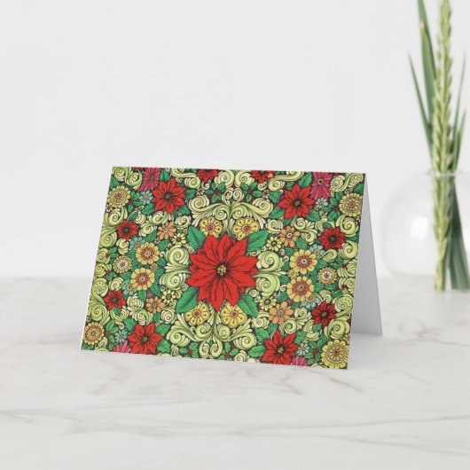 ヴィンテージのクリスマスのポインセチア シーズンカード (正面)