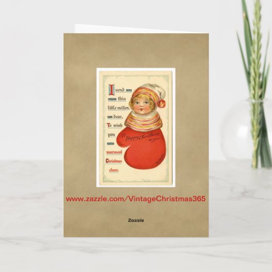 ヴィンテージのクリスマスのミトンの女の子の挨拶状 シーズンカード (裏面)