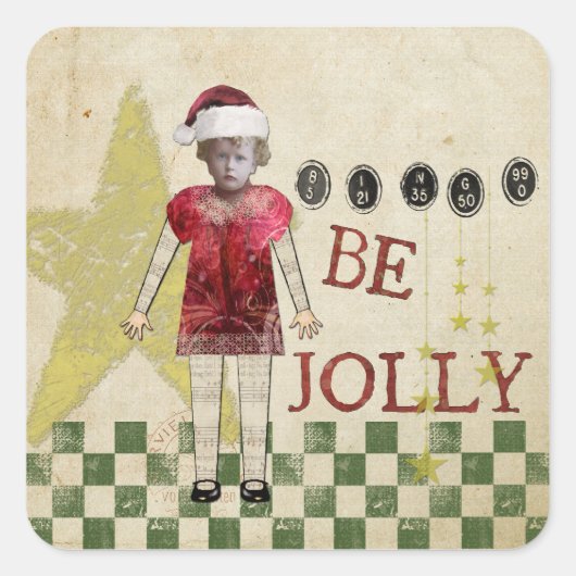 ヴィンテージのクリスマスのラベルのクリスマスのステッカー スクエアシール (正面)