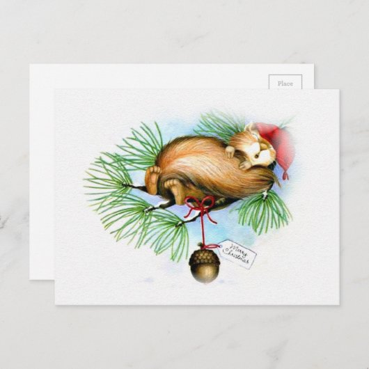ヴィンテージのクリスマスのリスの夢を見ること シーズンポストカード (正面/裏面)