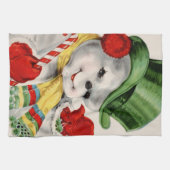 ヴィンテージのクリスマスのレトロの雪だるまの台所タオル キッチンタオル (横)