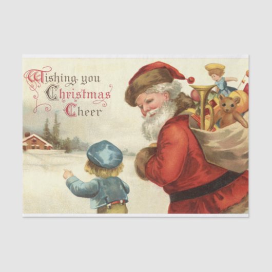 ヴィンテージのクリスマスの休日のサンタの子供のパーティーのティッシュ 薄葉紙 (正面)