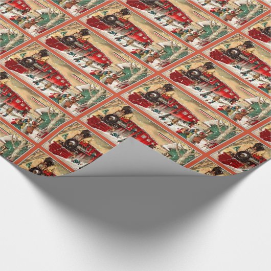 ヴィンテージのクリスマスの休日の列車 ラッピングペーパー (角)