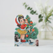 ヴィンテージのクリスマスの休日の女の子のレトロの郵便はがき シーズンポストカード (スタンド正面)