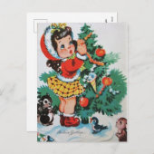 ヴィンテージのクリスマスの休日の女の子のレトロの郵便はがき シーズンポストカード (正面/裏面)