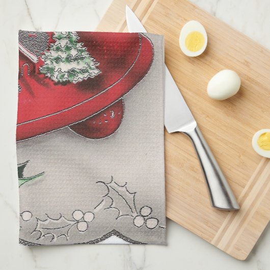 ヴィンテージのクリスマスの休日の鐘の台所タオル キッチンタオル (四つ折り)