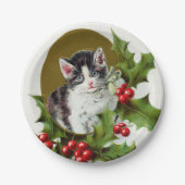 ヴィンテージのクリスマスの休日猫のパーティーのプレート ペーパープレート (正面)