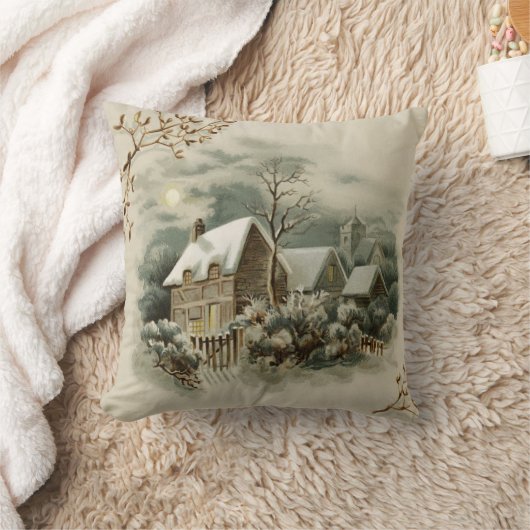 ヴィンテージのクリスマスの冬の国の枕 クッション (ブランケット)