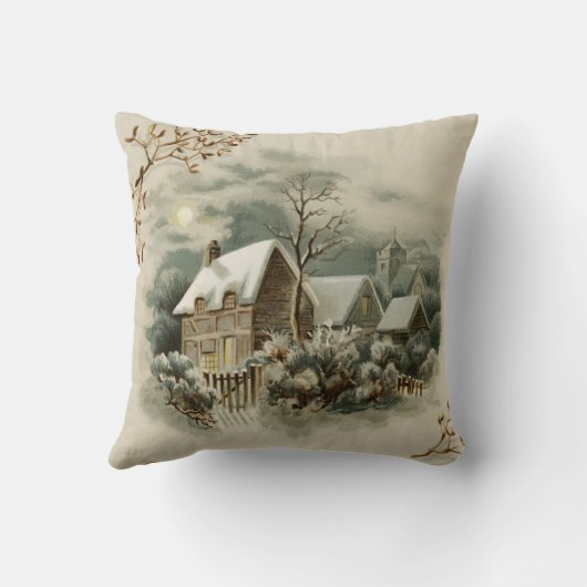 ヴィンテージのクリスマスの冬の国の枕 クッション (裏面)