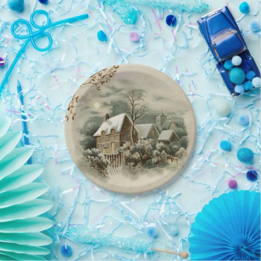 ヴィンテージのクリスマスの冬の国の紙皿 ペーパープレート (パーティー)