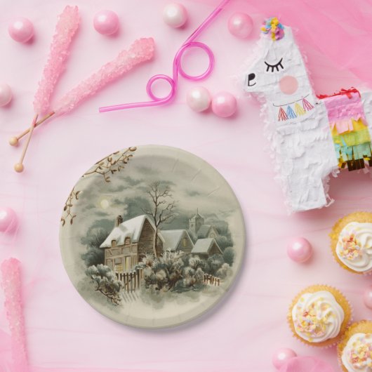 ヴィンテージのクリスマスの冬の国の紙皿 ペーパープレート (パーティー)