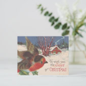 ヴィンテージのクリスマスの冬の鳥 シーズンポストカード (スタンド正面)