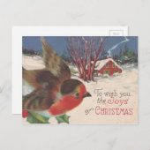 ヴィンテージのクリスマスの冬の鳥 シーズンポストカード (正面/裏面)