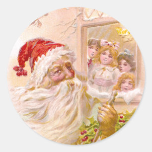 ヴィンテージのクリスマスの外のサンタ子供のスパイ ラウンドシール