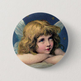 ヴィンテージのクリスマスの天使および金ゴールドの星 缶バッジ