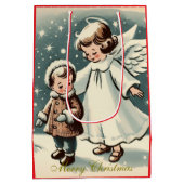 ヴィンテージのクリスマスの天使と子供 ミディアムペーパーバッグ (裏面)