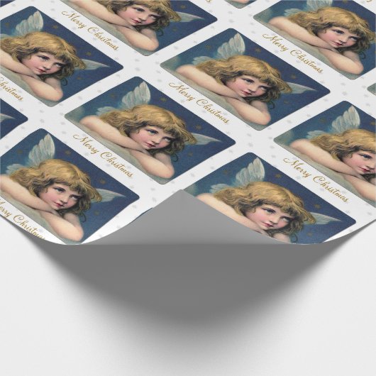 ヴィンテージのクリスマスの天使の子供および雪片 ラッピングペーパー (角)