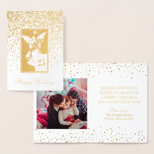 ヴィンテージのクリスマスの天使の幸せな休日の写真 箔カード (ディスプレー)