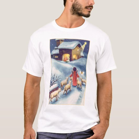 ヴィンテージのクリスマスの天使の羊飼いの出生 Tシャツ (正面)