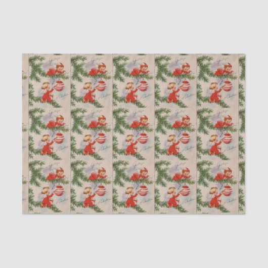 ヴィンテージのクリスマスの天使はパーティーのティッシュをタイルを張りました 薄葉紙 (正面)
