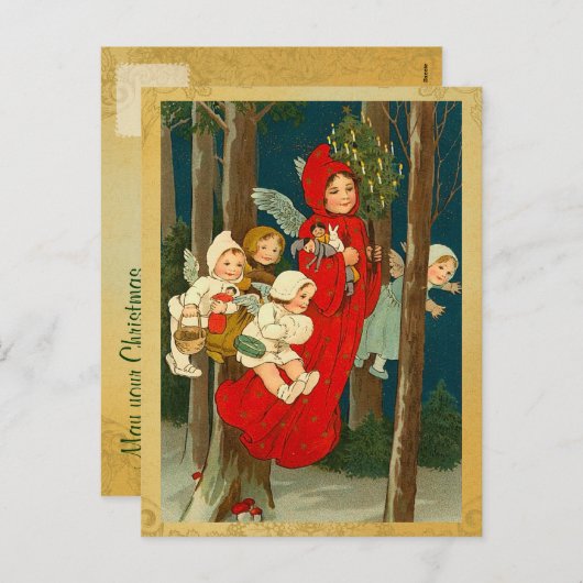 ヴィンテージのクリスマスの妖精の国の郵便はがき シーズンポストカード (正面/裏面)