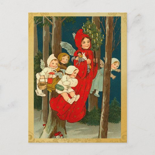 ヴィンテージのクリスマスの妖精の国の郵便はがき シーズンポストカード (正面)