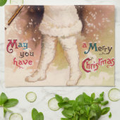 ヴィンテージのクリスマスの子供および木タオル キッチンタオル (折り畳み)