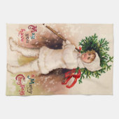 ヴィンテージのクリスマスの子供および木タオル キッチンタオル (横)