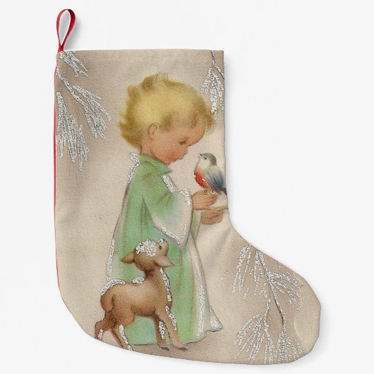 ヴィンテージのクリスマスの子供のレトロの装飾のストッキング スモールクリスマスストッキング (正面)