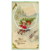 ヴィンテージのクリスマスの子供のSledding スモールペーパーバッグ (裏面)