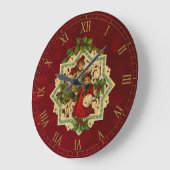 ヴィンテージのクリスマスの子供|の赤の花柄の背景 ラージ壁時計 (傾斜)