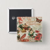 ヴィンテージのクリスマスの季節の挨拶 缶バッジ (正面&裏面)