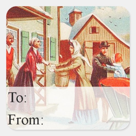 ヴィンテージのクリスマスの帰郷のギフトのラベル スクエアシール (正面)